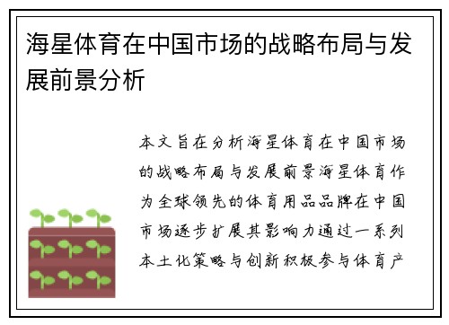 海星体育在中国市场的战略布局与发展前景分析